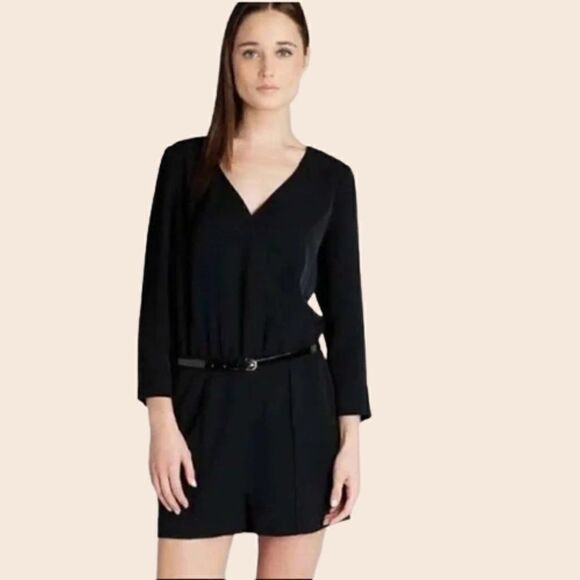 Ted Baker Black 3/4 Sleeve Faux Wrap Dressy Playsuit Romper Size 1 - Picture 1 of 15
